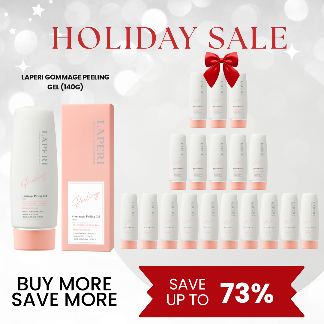 Laperi Gommage Peeling Gel (140ml)_Black Friday Sale Log in or register now to access special pricing. Laperi is a professional aesthetic skincare brand that captures the safe, stable, pure, and harmless energy of nature. Elevate your skin’s natural power with Laperi’s professional skincare solutions. Laperi Gommage Peeling Gel (140ml) 1.Double Exfoliation Power Combines gommage and gentle scrub to effectively remove not just dead skin cells but also impurities deep within the pores 2. Nutrient-Rich Botanicals Infused with extracts from leaves, fruits, and seeds to deliver essential hydration and nourishment for a clear, glowing complexion. 3. Radiant Glass Skin Smoothes skin texture and evens out skin tone, leaving your skin visibly luminous and dewy. Ingredients : Purified Water, Cellulose, Denatured Alcohol, 1,2-Hexanediol, Methylpropanediol, Sweet Almond Seed Cake, Cocoa Seed Extract, Fig Extract, Scutellaria Baicalensis Root Extract (Golden Root Extract), Blue Agave Leaf Extract, Sage Leaf/Fruit/Stem Extract, Viscum Album (Mistletoe) Extract, Kakadu Plum Extract, Hydrolyzed Glycine, Polyglyceryl-10 Laurate, Betaine, Carbomer, Allantoin, Tocopherol (Vitamin E), Dextrin, Maltodextrin, Saccharide Hydrolysate, Glycerin, Ceramide NP, Fragrance, Ethylhexylglycerin