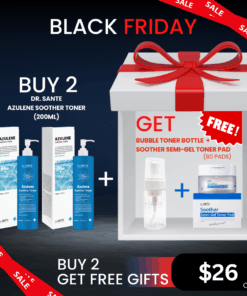 Dr.SANTE Soother Toner (200ml) 2ea + FREE Dr. Sante Semi-Gel Toner Pad (1box*80Pads) & Bubble Bottle_Black Friday Sale Dr.SANTE Soother Toner (200ml) 2EA + FREE Dr. Sante Semi-Gel Toner Pad (1box*80Pads) & Free Bubble Bottle_Black Friday Sale Log in or register now to access special pricing. Soothing Moisturizing Pad for sensitive skin. Excellent moisture absorption and water resistance! Just 7 Mins for instant hydration! Gentle on sensitive skin Eco-friendly care - 100% naturally biodegradable! Good to pair with Azuelen base Dr. Sante Soother Toner Dr. SANTE – KOREA NO.1 AESTHETIC BRAND Loved by Korean estheticians and K-beauty customers Beautiful skin starts from here. | You’ll hear the difference in your skin – with Dr. SANTE Black Friday Sale