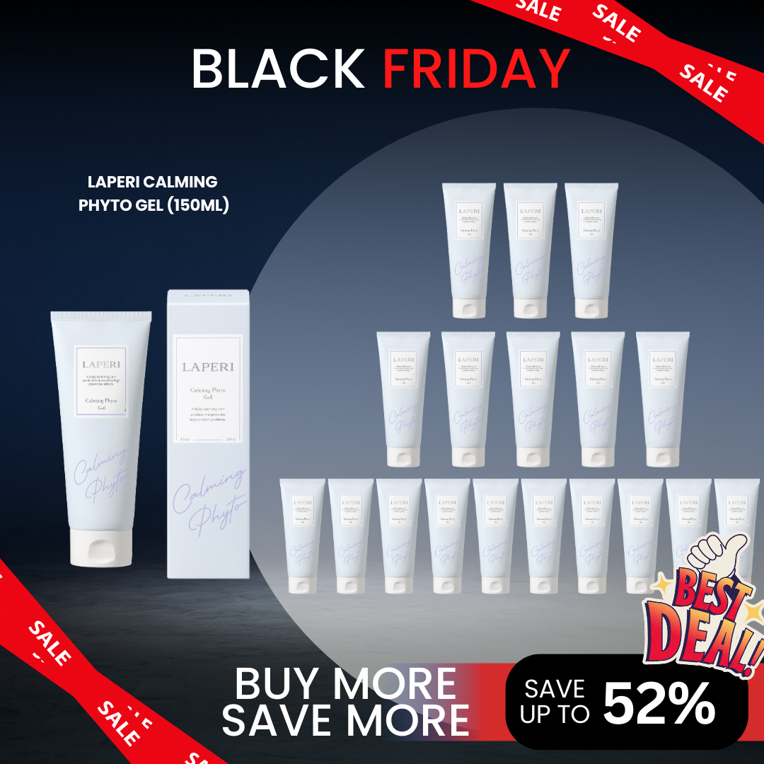 Laperi Calming Phyto Gel (150ml)_Black Friday Sale Log in or register now to access special pricing. Laperi is a professional aesthetic skincare brand that captures the safe, stable, pure, and harmless energy of nature. Elevate your skin’s natural power with Laperi’s professional skincare solutions. Laperi Calming Phyto Gel (150ml) Gentle Calming Gel to soothe and relieve sensitive skin Ingredients Purified water, glycerin, 1,2-hexanediol, methylpropanediol, pentylene glycol, houttuynia cordata extract, mugwort extract, glycine soja (soybean) sprout extract, gold calendula flower extract, matricaire extract, piper extract, aloe vera leaf water, hydroxyethyl ethylcellulose, beta-glucan, ceramide NP, ethylhexylglycerin, sodium PCA, sodium hyaluronate, sodium acetylated hyaluronate, sodium hyaluronate crosspolymer, sodium hyaluronate dimethylsilanol, disodium EDTA, guaiazulene, ethylhexylglycerin