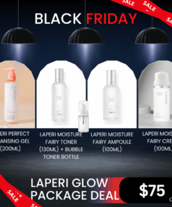 Laperi Moisture Fairy Glow Set (4items)_Black Friday Sale Log in or register now to access special pricing Laperi is a professional aesthetic skincare brand that captures the safe, stable, pure, and harmless energy of nature. Elevate your skin’s natural power with Laperi’s professional skincare solutions. What is included? Laperi Perfect Cleansing Gel (200ml) Gentle mild acidic cleanser with natural surfactants. Laperi Moisture Fairy Toner (130ml) + Bubble toner bottle Soft, airy bubbles melt gently into the skin. Quickly calming and soothing even the most sensitive skin. This product can be used as both watery type toner and bubble toner Laperi Moisture Fairy Ampoule (100ml) Highly condensed ampoule with 10 different types of hyaluronic acid to provide deep hydration to the skin. Laperi Moisture Fairy Cream (100ml) Rich cream that strengthens skin barrier and giving hydration with calming effect Laperi Perfect Cleansing Gel Ingredients : Purified Water, Sea Water, Disodium Cocoyl Glutamate, Disodium Laureth Sulfosuccinate, Potassium Cocoyl Glycinate, Acrylates Copolymer, Sodium Chloride, Glycerin, 1,2-Hexanediol, Centella Asiatica Extract, Fig Extract, Laminaria Japonica Extract, Eclipta Prostrata Leaf Extract, Ulmus Davidiana Root Extract, Achyranthes Japonica Extract, Hydrolyzed Glycosaminoglycans, Chondrus Crispus Extract, Olive Fruit Oil, Hippophae Rhamnoides Oil, Polyglyceryl-10 Laurate, Decyl Glucoside, Tromethamine, Butylene Glycol, Hexylene Glycol, Betaine, Propylene Glycol Caprylate, Ceramide NP, Beta-Glucan, Hydrolyzed Sodium Hyaluronate, Phytosphingosine, Fragrance, Ethylhexylglycerin, Sodium Benzoate Laperi Moisture Fairy Toner Ingredients : Purified water, seawater, propanediol, 1,2-hexanediol, silver grass extract, trehalose, propolis extract, Glycine soja (soybean) sprout extract, Ziziphus jujuba (jojoba) seed extract, Centella asiatica flower oil, Salvia oil, camellia oil, betaine, C12-14 pareth-12, butylene glycol, sodium stearate, citric acid, disodium EDTA, dimethylsilanol hyaluronate, hydrolyzed sodium hyaluronate, hydrolyzed hyaluronic acid, sodium hyaluronate crosspolymer, hydroxypropyltrimonium hyaluronate, sodium acetylated hyaluronate, sodium hyaluronate dimethylsilanol, ethylhexylglycerin, citronellol, geraniol, linalool Laperi Moisture Fairy Ampoule Ingredients: Purified water, glycerin, 1,2-hexanediol, glyceryl stearate SE, methyl gluceth-20, methylpropanediol, niacinamide, dipotassium glycyrrhizate, betaine, panthenol, propolis extract, mugwort extract, houttuynia cordata extract, Glycine soja (soybean) sprout extract, Centella asiatica extract, hydrolyzed hyaluronic acid, sodium hyaluronate, squalane, caprylic/capric triglyceride, beta-glucan, polyglutamic acid, sodium PCA, sorbitan olivate, carbomer, butylene glycol, xanthan gum, tromethamine, ceramide NP, ethylhexylglycerin, phytosphingosine, disodium EDTA, sodium phytate, diisostearyl malate, hydrolyzed glycosaminoglycans, hydrogenated lecithin, hydroxyacetophenone, sodium acetylated hyaluronate, sodium hyaluronate crosspolymer, potassium hyaluronate, hydrolyzed sodium hyaluronate, sodium hyaluronate dimethylsilanol, sodium hyaluronate methacryloyloxyethyl phosphorylcholine crosspolymer, hydrolyzed sodium hyaluronate esters, sodium hyaluronate butyrate, hydroxypropyltrimonium hyaluronate, hydrolyzed hyaluronic acid stearoylphytosphingosine, ethylhexylglycerin, phenoxyethanol, citric acid, trehalose, ribose Laperi Moisture Fairy Cream Ingredients: Purified water, glycerin, caprylic/capric triglyceride, coconut oil, seawater, hydrolyzed hyaluronic acid, 1,2-hexanediol, shea butter, phytosteryl/octyldodecyl lauroyl glutamate, asiatic pennywort extract, fermented black tea extract, milk thistle extract, Portulaca oleracea extract, mugwort extract, Centella asiatica flower oil, sodium hyaluronate, salvia oil, camellia oil, bergamot oil, grapefruit seed oil, evening primrose oil, sea buckthorn oil, allantoin, carbomer, bisabolol, sodium stearoyl glutamate, xanthan gum, adenosine, fructooligosaccharides, beta-glucan, hydroxypropyltrimonium hyaluronate, ceramide NP, butylene glycol, dimethylsilanol hyaluronate, hydrolyzed sodium hyaluronate, potassium hyaluronate, hyaluronic acid, sodium hyaluronate crosspolymer, hydrolyzed hyaluronic acid stearoylphytosphingosine, sodium hyaluronate dimethylsilanol, sodium acetylated hyaluronic acid, phytosphingosine, ethylhexylglycerin, citronellol, geraniol, linalool, limonene