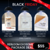 Rebloom Exosome Nourishing Set (3items)_Black Friday Sale Log in or register now to access special pricing. Rebloom is a premium aesthetic brand currently used in over 3,000 aesthetic clinics outside of Korea. The brand has been proven effective in skin regeneration, hydration, and soothing. Its products are used in aesthetic centers and dermatological research labs, and have been developed in collaboration with industry professionals and experts. What is included? Rebloom Healer Synergy One Care Plus_PDRN,Umbilical Stem Cell Conditioned Media Extract (3ml*1vial) Concentrated moisture supply to dry and rough skin increases moisture retention and helps to make skin elastic. It introduces collagen production with skin . PDRN: 200,000 ppm , Human Umbilical Mesenchymal Stem Cell Conditioned Media Extract : 100,000ppm  Rebloom Luxury Soothing Gold Mask(25ml* 5sheets) The Rebloom Luxury Soothing Gold Mask Pack contains high content of hyaluronic acid, which quickly provides moisture and soothing effects on irritated skin and contains natural extracts that help with skin nourishment and antioxidant effects. It also contains Human Umbilical Mesenchymal Stem Cell Conditioned Media, which helps to produce protein reduced by aging within the skin, and contains fermentation filtration and pepta7 complex to improve skin elasticity and skin texture. Rebloom Luxury Blooming STC Cream(50g) Anti-pollution care for damaged skin – Protect your skin ADSC-CM anti-aging care to awaken your skin Deep hydration, soothing, and anti-aging care Brightening & wrinkle improvement  Rebloom Healer Synergy One Care Plus_PDRN,Umbilical Stem Cell Conditioned Media Extract (3ml x 10ea) Rebloom Luxury Soothing Gold Mask (25ml*5sheets) Rebloom Healer Synergy One Care Plus Ingredients  Purified water, DN.A., in-in-large stem cell cultured extract, carrot extract, rice tree fruit extract, 1,2-acidiol, niacinamide, sodium hyaluronate, sodium phosphate, potassium chloride, sodium PCA, sodium lactate, alginine, aspatic acid, PCA, glycine, serine, valine, proline, treonine, isoleucin, histine, phenylalanine, adenosine, biotin, ethylhexyl glycerine, carpeptide 1, HL-olipeptide 1, ALH-olgopeptide-1  Rebloom Luxury Soothing Gold Mask Ingredients  Purified Water, Butylene Glycol, Glycerin, Sodium Hyaluronate, Hydrolyzed Sodium Hyaluronate, Hydrolyzed Hyaluronic Acid, Sodium Acetylated Hyaluronate, Sodium Hyaluronate Crosspolymer, Hydroxyethylcellulose, Hydroxyacetophenone, Rauvolfia Serpentina Root Extract, Glyceryl Caprylate, Sodium Hyaluronate, Lactobacillus Ferment Lysate, Umbilical Cord Stem Cell Culture Extract, Portulaca Oleracea Extract, Lactobacillus Ferment Filtrate, Camellia Sinensis Leaf Extract, Panax Ginseng Root Extract, Lactobacillus/Astragalus Membranaceus Root Ferment Filtrate, Glycyrrhiza Glabra (Licorice) Root Extract, Sodium Acrylates Copolymer, Dimethicone/Vinyl Dimethicone Crosspolymer, Ethylhexylglycerin, Fragrance, Bis-PEG-18 Methyl Ether Dimethyl Silane Rebloom Luxury Blooming STC Cream Ingredients Purified Water, Cetyl Ethylhexanoate, Butylene Glycol Dicaprylate/Dicaprate, Butylene Glycol, Diisostearyl Malate, Hibaragi Seed Oil, Polyglyceryl-5 Polyricinoleate, Glycerin, 1,2-Hexanediol, Niacinamide, Quaternium-18 Bentonite, Sodium Chloride, Magnesium Sulfate, Fragrance, Edelweiss Extract, Incheji Fat Cell Culture Extract, Propanediol, Adenosine, Tocopherol, Camellia Japonica Flower Extract, Rice Bran Oil