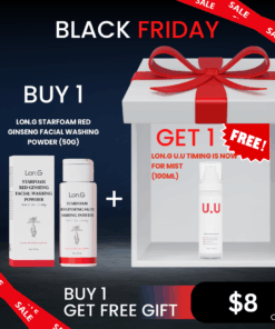 Buy 1 Lon.G Starfoam Red Ginseng Facial Washing Powder (50g) + Free Lon.G Propeace U.U Timing is now for mist 100ml_Black Friday Sale Login or register to access special pricing Lon.G Starfoam Red Ginseng Powder Facial Washing Powder 50g The Lon.G Starfoam Red Ginseng facial wash powder is a daily, enzyme-based cleansing product designed to gently remove sebum and dead skin cells. Its mild, weak-acid formula ensures thorough cleansing without irritating the skin, promoting a hydrated and smooth complexion. The inclusion of red ginseng extract supports skin nourishment and vitality. Ideal for sensitive skin types, this powder transforms into a creamy foam when you add water and is a very effective cleanser. Free 1ea Lon.G Propeace U.U Timing is now for mist 100ml Golden formula for skin barrier hydration, safely spray with travel-size U.U Mist! Centella Asiatica Extrac Lactobacillus Ferment Ceramide NP Sodium Hyaluronate