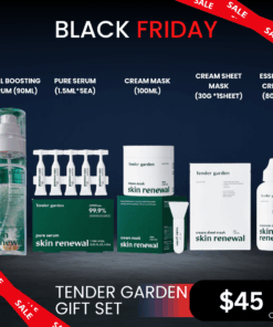 Tender Garden PDRN, Exosome Gift Set (5 items)_Black Friday Sale NEXT-GEN APPLYING “Hydro-Glow Tox” PHYTO PDRN SKIN THEARAPY LINE, The Beginning of True Korean skincare Hydro Glow-tox Care. Transparently Radiant Pure Glow Skin What is included? Tender garden Skin Renewal Dual Boosting Set (90ml) + Essence Tablet (1g) The concentration and stability of Juve*’s active ingredients — once impossible to preserve in diluted liquid form — are now fully retained in an effervescent solid formula for 100% preservation. Tender garden Skin Renewal Pure Serum (1.5ml*5ea) PDRN Hydro-Glow Tox 99.9% Concentrated Transparently Radiant Pure Glow Skin Tender garden Skin Renewal Cream Mask (100ml) Hydra glow water tox wash off mask, sleeping pack, skin renewal cream mask Tender garden Skin Renewal Cream Sheet Mask (30g) – 1sheet Hydro plumping cream sheet mask, soothing, moisturizing, firming facial sheet mask Tender garden Skin Renewal Essence Cream (80ml) Clearly Radiant Power Hydro-toxin Skin Hydro-toxin + Hydro Volume + Hydro Coating = 3-in-1 Care The double synergy effect of glutathione and collagen provides triple radiance care with inner glow, aqua glow, and clear glow for bright and vibrant skin. Key ingredients of Tender Garden  Camellia PDRN ; Hydro-toxin Combines high-purity 99% PHYTO PDRN components with 3D moisture technology. This delivers exceptional elasticity-enhancing skin renewal and outstanding well-aging HYDRO-Glow TOX effects. Camellia flowers particularly symbolize winter in Jeju, demonstrating strong vitality by blooming even in the harsh winter cold. Due to their rich components and skin benefits, they are highly popular ingredients in the cosmetics industry. 110 Billion Exosomes ; Hydro Plumping Exosome particles (110 billion) that are 400 times smaller than pores rapidly penetrate the skin, providing firm moisture plumping effects. Exosomes play a role in transporting various bio-derived substances such as signaling molecules, proteins, and hexane to recipient cells. This ingredient is gaining attention in skin beauty and pharmaceutical development. Baby Collagen (17 Amino Acids) ; Hydro Coating Baby collagen that exists only in 1-year-old baby skin provides Hydro coating effects. Natural Moisturizing Factor (NMF) is a substance that naturally exists within the skin to help maintain adequate moisture. While we produce NMF naturally from birth, its distribution is most abundant in baby skin.