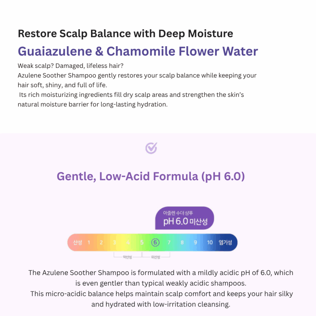 Dr. Sante Azulene Soother Shampoo (500ml) / Dr. Sante Azulene Soother Treatment (500ml) Option 1. Dr. Sante Azulene Soother Shampoo (500ml) Option 2. Dr. Sante Azulene Soother Treatment (500ml) Option 3. Dr. Sante Azulene Soother Shampoo (500ml)  + Dr. Sante Azulene Soother Treatment (500ml) Soothe the scalp from within and strengthen hair from root to tip! 1.Scalp & Hair Care in One Helps relieve hair loss symptoms while repairing damaged hair. 2. Tangle-Free Softness Leaves hair silky smooth — even when used without conditioner. 3. Perfume-Like Fragrance A long-lasting scent that stays with you all day. 4. Low Irritation Formula Dermatologically tested and gentle enough for daily use.