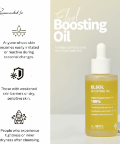Dr. Sante Elsol Boosting Oil (50ml) Premium Israeli Jojoba Oil 100%, known as the highest grade Unrefined, cold-pressed, and USDA-certified organic Jojoba oil For dry skin, all skin type Dr. Sante Elsol Boosting Oil Ingredient : Israeli Jojoba Oil 100% Dr. SANTE – KOREA NO.1 AESTHETIC BRAND
