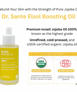 Dr. Sante Elsol Boosting Oil (50ml) Premium Israeli Jojoba Oil 100%, known as the highest grade Unrefined, cold-pressed, and USDA-certified organic Jojoba oil For dry skin, all skin type Dr. Sante Elsol Boosting Oil Ingredient : Israeli Jojoba Oil 100% Dr. SANTE – KOREA NO.1 AESTHETIC BRAND