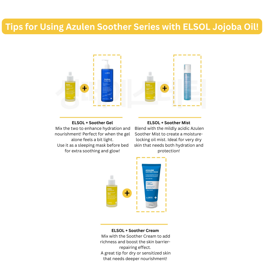 Dr. Sante Elsol Boosting Oil (50ml) Premium Israeli Jojoba Oil 100%, known as the highest grade Unrefined, cold-pressed, and USDA-certified organic Jojoba oil For dry skin, all skin type Dr. Sante Elsol Boosting Oil Ingredient : Israeli Jojoba Oil 100% Dr. SANTE – KOREA NO.1 AESTHETIC BRAND