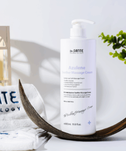 Dr.Sante Azulene Soother Massage Cream (1000ml) Large-Capacity Massage Cream for Face, Décolleté, Body & Legs A rich, nourishing cream infused with moisturizing and vegetable oils to keep skin hydrated and supple. Its non-sticky, non-greasy texture allows for long massage sessions while leaving only a soft, hydrated finish. Safe to use with heated beauty devices, thanks to its gentle and stable formula. The absorbable texture means there’s no need to wipe off after massage simply let it absorb into the skin. If excess product remains from a long massage, gently wipe away any residue. Dr.Sante Azulene Soother Massage Cream Ingredients AQUA, Helianthus Annuus (Sunflower) Seed Oil, Ethylhexyl Stearate, Caprylic/Capric Glycerides, Glycerine, Butylene Glycol, Olea Europaea (Olive) Fruit Oil, 1,2-Hexanediol, Cetyl Alcohol, Glyceryl Stearate, Sorbitan Sesquioleate, Polysorbate 60, Stearic Acid, Butyrospermum Parkii (Shea) Butter, Arginine, Carbomer, Lavandula Angustifolia (Lavender) Extract, Tocopheryl Acetate, Triticum Vulgare (Wheat) Germ Oil, Acetyl Hexapeptide-8, Camellia Sinensis Leaf Extract, Rosa Centifolia Flower Water, Centella Asiatica Extract, Anthemis Nobilis Flower Extract, Hamamelis Virginiana Extract, Aloe Vera Leaf Extract, Guaiazulene, Fragrance, Disodium EDTA Dr. SANTE – KOREA NO.1 AESTHETIC BRAND Loved by Korean estheticians and K-beauty customers Beautiful skin starts from here. | You’ll hear the difference in your skin – with Dr. SANTE