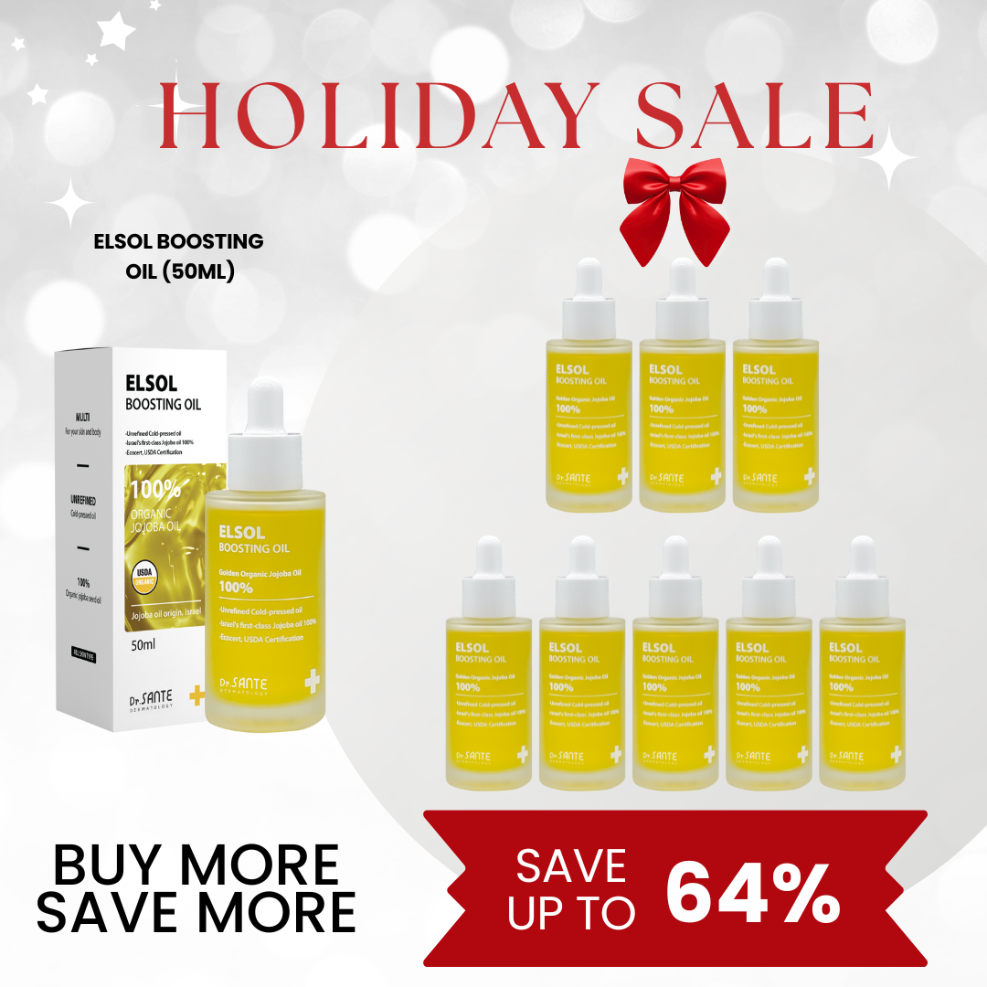 Dr. Sante Elsol Boosting Oil (50ml) Log in or register now to access special pricing. Premium Israeli Jojoba Oil 100%, known as the highest grade Unrefined, cold-pressed, and USDA-certified organic Jojoba oil For dry skin, all skin type Dr. Sante Elsol Boosting Oil Ingredient : Israeli Jojoba Oil 100% Dr. SANTE – KOREA NO.1 AESTHETIC BRAND Since its establishment in 2003, Sante Cosmetic Co., Ltd. has consistently researched and developed the Azulene Soother series for dry skin and the Artemisia AKA series for sensitive skin. It has made e Beautiful skin starts from here. | You’ll hear the difference in your skin – with Dr. SANTE