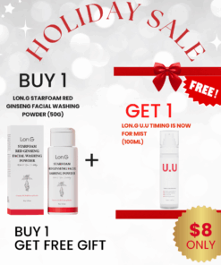 Buy 1 Lon.G Starfoam Red Ginseng Facial Washing Powder (50g) + Free Lon.G Propeace U.U Timing is now for mist 100ml_Black Friday Sale Login or register to access special pricing Lon.G Starfoam Red Ginseng Powder Facial Washing Powder 50g The Lon.G Starfoam Red Ginseng facial wash powder is a daily, enzyme-based cleansing product designed to gently remove sebum and dead skin cells. Its mild, weak-acid formula ensures thorough cleansing without irritating the skin, promoting a hydrated and smooth complexion. The inclusion of red ginseng extract supports skin nourishment and vitality. Ideal for sensitive skin types, this powder transforms into a creamy foam when you add water and is a very effective cleanser. Free 1ea Lon.G Propeace U.U Timing is now for mist 100ml Golden formula for skin barrier hydration, safely spray with travel-size U.U Mist! Centella Asiatica Extrac Lactobacillus Ferment Ceramide NP Sodium Hyaluronate