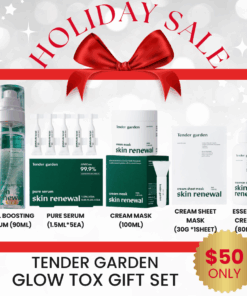 Tender Garden PDRN, Exosome Gift Set (5 items)_Black Friday Sale NEXT-GEN APPLYING “Hydro-Glow Tox” PHYTO PDRN SKIN THEARAPY LINE, The Beginning of True Korean skincare Hydro Glow-tox Care. Transparently Radiant Pure Glow Skin What is included? Tender garden Skin Renewal Dual Boosting Set (90ml) + Essence Tablet (1g) The concentration and stability of Juve*’s active ingredients — once impossible to preserve in diluted liquid form — are now fully retained in an effervescent solid formula for 100% preservation. Tender garden Skin Renewal Pure Serum (1.5ml*5ea) PDRN Hydro-Glow Tox 99.9% Concentrated Transparently Radiant Pure Glow Skin Tender garden Skin Renewal Cream Mask (100ml) Hydra glow water tox wash off mask, sleeping pack, skin renewal cream mask Tender garden Skin Renewal Cream Sheet Mask (30g) – 1sheet Hydro plumping cream sheet mask, soothing, moisturizing, firming facial sheet mask Tender garden Skin Renewal Essence Cream (80ml) Clearly Radiant Power Hydro-toxin Skin Hydro-toxin + Hydro Volume + Hydro Coating = 3-in-1 Care The double synergy effect of glutathione and collagen provides triple radiance care with inner glow, aqua glow, and clear glow for bright and vibrant skin. Key ingredients of Tender Garden  Camellia PDRN ; Hydro-toxin Combines high-purity 99% PHYTO PDRN components with 3D moisture technology. This delivers exceptional elasticity-enhancing skin renewal and outstanding well-aging HYDRO-Glow TOX effects. Camellia flowers particularly symbolize winter in Jeju, demonstrating strong vitality by blooming even in the harsh winter cold. Due to their rich components and skin benefits, they are highly popular ingredients in the cosmetics industry. 110 Billion Exosomes ; Hydro Plumping Exosome particles (110 billion) that are 400 times smaller than pores rapidly penetrate the skin, providing firm moisture plumping effects. Exosomes play a role in transporting various bio-derived substances such as signaling molecules, proteins, and hexane to recipient cells. This ingredient is gaining attention in skin beauty and pharmaceutical development. Baby Collagen (17 Amino Acids) ; Hydro Coating Baby collagen that exists only in 1-year-old baby skin provides Hydro coating effects. Natural Moisturizing Factor (NMF) is a substance that naturally exists within the skin to help maintain adequate moisture. While we produce NMF naturally from birth, its distribution is most abundant in baby skin.