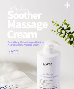 Dr.Sante Azulene Soother Massage Cream (1000ml) Large-Capacity Massage Cream for Face, Décolleté, Body & Legs A rich, nourishing cream infused with moisturizing and vegetable oils to keep skin hydrated and supple. Its non-sticky, non-greasy texture allows for long massage sessions while leaving only a soft, hydrated finish. Safe to use with heated beauty devices, thanks to its gentle and stable formula. The absorbable texture means there’s no need to wipe off after massage simply let it absorb into the skin. If excess product remains from a long massage, gently wipe away any residue. Dr.Sante Azulene Soother Massage Cream Ingredients AQUA, Helianthus Annuus (Sunflower) Seed Oil, Ethylhexyl Stearate, Caprylic/Capric Glycerides, Glycerine, Butylene Glycol, Olea Europaea (Olive) Fruit Oil, 1,2-Hexanediol, Cetyl Alcohol, Glyceryl Stearate, Sorbitan Sesquioleate, Polysorbate 60, Stearic Acid, Butyrospermum Parkii (Shea) Butter, Arginine, Carbomer, Lavandula Angustifolia (Lavender) Extract, Tocopheryl Acetate, Triticum Vulgare (Wheat) Germ Oil, Acetyl Hexapeptide-8, Camellia Sinensis Leaf Extract, Rosa Centifolia Flower Water, Centella Asiatica Extract, Anthemis Nobilis Flower Extract, Hamamelis Virginiana Extract, Aloe Vera Leaf Extract, Guaiazulene, Fragrance, Disodium EDTA Dr. SANTE – KOREA NO.1 AESTHETIC BRAND Loved by Korean estheticians and K-beauty customers Beautiful skin starts from here. | You’ll hear the difference in your skin – with Dr. SANTE