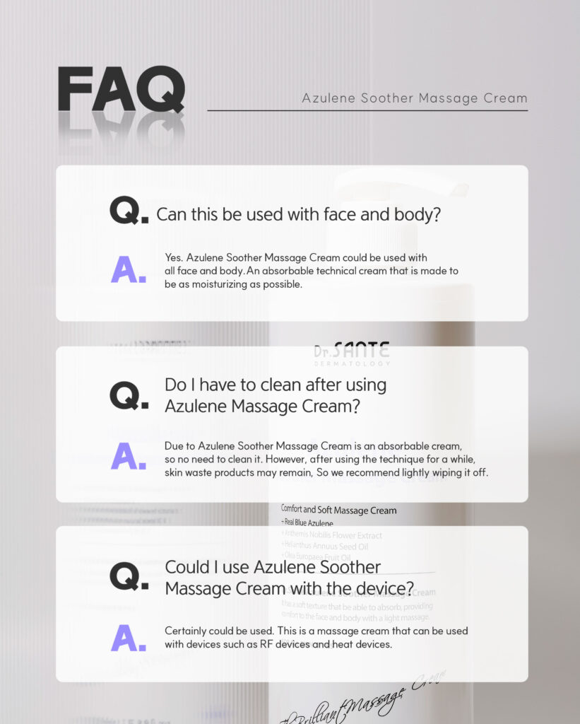 Dr.Sante Azulene Soother Massage Cream (1000ml) body massage, facial massage cream, RF cream, beauty device cream, technique cream