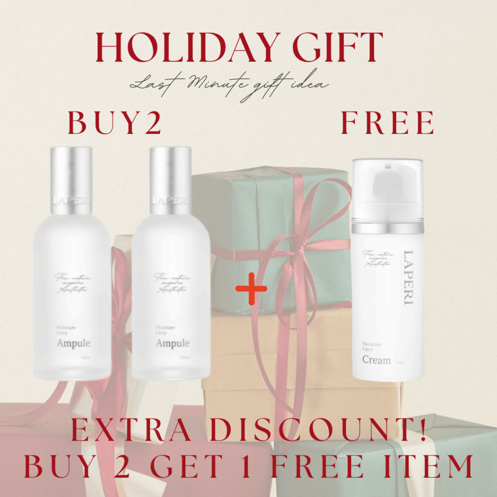 [Holiday gift] Buy 2 Laperi Moisture Fairy Ampoule (100ml) + Get 1 Laperi Moisture Fairy Cream Free Laperi is a professional aesthetic skincare brand that captures the safe, stable, pure, and harmless energy of nature. Elevate your skin’s natural power with Laperi’s professional skincare solutions. Laperi Moisture Fairy Ampoule (100ml) Highly condensed ampoule with 10 different types of hyaluronic acid to provide deep hydration to the skin. Ingredients Purified water, glycerin, 1,2-hexanediol, glyceryl stearate SE, methyl gluceth-20, methylpropanediol, niacinamide, dipotassium glycyrrhizate, betaine, panthenol, propolis extract, mugwort extract, houttuynia cordata extract, Glycine soja (soybean) sprout extract, Centella asiatica extract, hydrolyzed hyaluronic acid, sodium hyaluronate, squalane, caprylic/capric triglyceride, beta-glucan, polyglutamic acid, sodium PCA, sorbitan olivate, carbomer, butylene glycol, xanthan gum, tromethamine, ceramide NP, ethylhexylglycerin, phytosphingosine, disodium EDTA, sodium phytate, diisostearyl malate, hydrolyzed glycosaminoglycans, hydrogenated lecithin, hydroxyacetophenone, sodium acetylated hyaluronate, sodium hyaluronate crosspolymer, potassium hyaluronate, hydrolyzed sodium hyaluronate, sodium hyaluronate dimethylsilanol, sodium hyaluronate methacryloyloxyethyl phosphorylcholine crosspolymer, hydrolyzed sodium hyaluronate esters, sodium hyaluronate butyrate, hydroxypropyltrimonium hyaluronate, hydrolyzed hyaluronic acid stearoylphytosphingosine, ethylhexylglycerin, phenoxyethanol, citric acid, trehalose, ribose Laperi Moisture Fairy Cream (100ml) Rich cream that strengthens skin barrier and giving hydration with calming effect Ingredients Purified water, glycerin, caprylic/capric triglyceride, coconut oil, seawater, hydrolyzed hyaluronic acid, 1,2-hexanediol, shea butter, phytosteryl/octyldodecyl lauroyl glutamate, asiatic pennywort extract, fermented black tea extract, milk thistle extract, Portulaca oleracea extract, mugwort extract, Centella asiatica flower oil, sodium hyaluronate, salvia oil, camellia oil, bergamot oil, grapefruit seed oil, evening primrose oil, sea buckthorn oil, allantoin, carbomer, bisabolol, sodium stearoyl glutamate, xanthan gum, adenosine, fructooligosaccharides, beta-glucan, hydroxypropyltrimonium hyaluronate, ceramide NP, butylene glycol, dimethylsilanol hyaluronate, hydrolyzed sodium hyaluronate, potassium hyaluronate, hyaluronic acid, sodium hyaluronate crosspolymer, hydrolyzed hyaluronic acid stearoylphytosphingosine, sodium hyaluronate dimethylsilanol, sodium acetylated hyaluronic acid, phytosphingosine, ethylhexylglycerin, citronellol, geraniol, linalool, limonene
