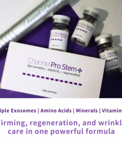 Channel Pro Stem+ (5ml*3vials) Triple Exosome Serum Skin Wrinkles | Elasticity | Regeneration Channel Pro Stem+ is an ampoule designed to support skin regeneration, enhance luminosity, and harmonize uneven skin tone. Formulated with stem cell conditioned media, plant-derived extracellular vesicles, amino acids, and multi-vitamins, it delivers soothing, moisturizing, and revitalizing benefits. Safe, stable, and non-irritating — ideal for microchanneling and professional skin treatments. Channel Pro Stem+ (5ml*3vials) Key Features Advanced Regeneration Support Formulated with Human Adipose Stem Cell Conditioned Media and dual plant-derived Extracellular Vesicles (Apple & Grape) to boost skin recovery and radiance. Luminosity & Tone Harmonizing Helps brighten dull skin, improve skin tone uniformity, and enhance overall clarity. Soothing & Strengthening Amino acids, vitamins (B-complex, niacinamide, folic acid), and minerals support skin barrier strengthening while providing a calming effect. Channel Pro Stem+ (5ml*3vials) Key Ingredients Benefits Regeneration & Skin Repair Human Adipose Stem Cell Conditioned Media Supports cellular communication, improves recovery, and boosts skin vitality. Malus Domestica Extracellular Vesicles / Vitis Vinifera EVs Plant-derived EVs rich in antioxidants; help improve skin texture, luminosity, and resilience. Brightening & Tone Correction Niacinamide Improves uneven tone, supports barrier, reduces dullness. Folic Acid / Inositol Helps with skin metabolism and improved radiance. Hydration & Skin Barrier Support Calcium chloride, Sodium chloride Mineral balance + hydration retention. Amino Acids (Arginine, Glycine, Alanine, Proline, etc.) Strengthen barrier, improve elasticity, maintain moisture. Antioxidant + Anti-stress Support Vitamins B1, B2, B3, B5, B6 Protects against oxidative stress and helps maintain healthy skin conditioning. pH & Cellular Balance HEPES (Hydroxyethylpiperazine Ethane Sulfonic Acid) Skin-conditioning buffer to maintain an optimal environment. Channel Pro Stem+ Ingredients Water · Human Adipose Stem Cell Conditioned Media · Malus Domestica Extracellular Vesicles · Vitis Vinifera Extracellular Vesicles · 1,2-Hexanediol · Calcium Chloride · Sodium Chloride · Sodium Phosphate · Arginine HCl · Cystine · Glutamine · Glycine · Histidine HCl · Isoleucine · Leucine · Lysine HCl · Methionine · Phenylalanine · Serine · Threonine · Tryptophan · Valine · Folic Acid · Inositol · Niacinamide · Calcium Pantothenate · Pyridoxine HCl · Riboflavin · Thiamine HCl · Glucose · Hydroxyethylpiperazine Ethane Sulfonic Acid · Sodium Pyruvate · Sodium Bicarbonate · Alanine · Asparagine · Aspartic Acid · Cysteine HCl · Glutamic Acid · Proline Channel Pro Stem+ Precautions Avoid contact with eyes. If contact occurs, rinse thoroughly with water. Store in a cool, dry place away from direct light. Keep out of reach of children. Use immediately after opening the vial for best quality.