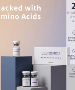 Channel Pro Stem+ (5ml*3vials) Triple Exosome Serum Skin Wrinkles | Elasticity | Regeneration Channel Pro Stem+ is an ampoule designed to support skin regeneration, enhance luminosity, and harmonize uneven skin tone. Formulated with stem cell conditioned media, plant-derived extracellular vesicles, amino acids, and multi-vitamins, it delivers soothing, moisturizing, and revitalizing benefits. Safe, stable, and non-irritating — ideal for microchanneling and professional skin treatments. Channel Pro Stem+ (5ml*3vials) Key Features Advanced Regeneration Support Formulated with Human Adipose Stem Cell Conditioned Media and dual plant-derived Extracellular Vesicles (Apple & Grape) to boost skin recovery and radiance. Luminosity & Tone Harmonizing Helps brighten dull skin, improve skin tone uniformity, and enhance overall clarity. Soothing & Strengthening Amino acids, vitamins (B-complex, niacinamide, folic acid), and minerals support skin barrier strengthening while providing a calming effect. Channel Pro Stem+ (5ml*3vials) Key Ingredients Benefits Regeneration & Skin Repair Human Adipose Stem Cell Conditioned Media Supports cellular communication, improves recovery, and boosts skin vitality. Malus Domestica Extracellular Vesicles / Vitis Vinifera EVs Plant-derived EVs rich in antioxidants; help improve skin texture, luminosity, and resilience. Brightening & Tone Correction Niacinamide Improves uneven tone, supports barrier, reduces dullness. Folic Acid / Inositol Helps with skin metabolism and improved radiance. Hydration & Skin Barrier Support Calcium chloride, Sodium chloride Mineral balance + hydration retention. Amino Acids (Arginine, Glycine, Alanine, Proline, etc.) Strengthen barrier, improve elasticity, maintain moisture. Antioxidant + Anti-stress Support Vitamins B1, B2, B3, B5, B6 Protects against oxidative stress and helps maintain healthy skin conditioning. pH & Cellular Balance HEPES (Hydroxyethylpiperazine Ethane Sulfonic Acid) Skin-conditioning buffer to maintain an optimal environment. Channel Pro Stem+ Ingredients Water · Human Adipose Stem Cell Conditioned Media · Malus Domestica Extracellular Vesicles · Vitis Vinifera Extracellular Vesicles · 1,2-Hexanediol · Calcium Chloride · Sodium Chloride · Sodium Phosphate · Arginine HCl · Cystine · Glutamine · Glycine · Histidine HCl · Isoleucine · Leucine · Lysine HCl · Methionine · Phenylalanine · Serine · Threonine · Tryptophan · Valine · Folic Acid · Inositol · Niacinamide · Calcium Pantothenate · Pyridoxine HCl · Riboflavin · Thiamine HCl · Glucose · Hydroxyethylpiperazine Ethane Sulfonic Acid · Sodium Pyruvate · Sodium Bicarbonate · Alanine · Asparagine · Aspartic Acid · Cysteine HCl · Glutamic Acid · Proline Channel Pro Stem+ Precautions Avoid contact with eyes. If contact occurs, rinse thoroughly with water. Store in a cool, dry place away from direct light. Keep out of reach of children. Use immediately after opening the vial for best quality.