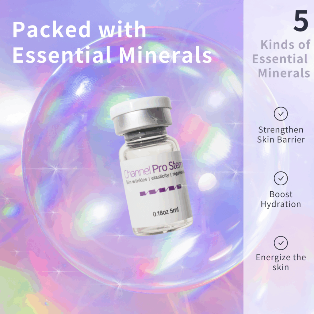 Channel Pro Stem+ (5ml*3vials) Triple Exosome Serum Skin Wrinkles | Elasticity | Regeneration Channel Pro Stem+ is an ampoule designed to support skin regeneration, enhance luminosity, and harmonize uneven skin tone. Formulated with stem cell conditioned media, plant-derived extracellular vesicles, amino acids, and multi-vitamins, it delivers soothing, moisturizing, and revitalizing benefits. Safe, stable, and non-irritating — ideal for microchanneling and professional skin treatments. Channel Pro Stem+ (5ml*3vials) Key Features Advanced Regeneration Support Formulated with Human Adipose Stem Cell Conditioned Media and dual plant-derived Extracellular Vesicles (Apple & Grape) to boost skin recovery and radiance. Luminosity & Tone Harmonizing Helps brighten dull skin, improve skin tone uniformity, and enhance overall clarity. Soothing & Strengthening Amino acids, vitamins (B-complex, niacinamide, folic acid), and minerals support skin barrier strengthening while providing a calming effect. Channel Pro Stem+ (5ml*3vials) Key Ingredients Benefits Regeneration & Skin Repair Human Adipose Stem Cell Conditioned Media Supports cellular communication, improves recovery, and boosts skin vitality. Malus Domestica Extracellular Vesicles / Vitis Vinifera EVs Plant-derived EVs rich in antioxidants; help improve skin texture, luminosity, and resilience. Brightening & Tone Correction Niacinamide Improves uneven tone, supports barrier, reduces dullness. Folic Acid / Inositol Helps with skin metabolism and improved radiance. Hydration & Skin Barrier Support Calcium chloride, Sodium chloride Mineral balance + hydration retention. Amino Acids (Arginine, Glycine, Alanine, Proline, etc.) Strengthen barrier, improve elasticity, maintain moisture. Antioxidant + Anti-stress Support Vitamins B1, B2, B3, B5, B6 Protects against oxidative stress and helps maintain healthy skin conditioning. pH & Cellular Balance HEPES (Hydroxyethylpiperazine Ethane Sulfonic Acid) Skin-conditioning buffer to maintain an optimal environment. Channel Pro Stem+ Ingredients Water · Human Adipose Stem Cell Conditioned Media · Malus Domestica Extracellular Vesicles · Vitis Vinifera Extracellular Vesicles · 1,2-Hexanediol · Calcium Chloride · Sodium Chloride · Sodium Phosphate · Arginine HCl · Cystine · Glutamine · Glycine · Histidine HCl · Isoleucine · Leucine · Lysine HCl · Methionine · Phenylalanine · Serine · Threonine · Tryptophan · Valine · Folic Acid · Inositol · Niacinamide · Calcium Pantothenate · Pyridoxine HCl · Riboflavin · Thiamine HCl · Glucose · Hydroxyethylpiperazine Ethane Sulfonic Acid · Sodium Pyruvate · Sodium Bicarbonate · Alanine · Asparagine · Aspartic Acid · Cysteine HCl · Glutamic Acid · Proline Channel Pro Stem+ Precautions Avoid contact with eyes. If contact occurs, rinse thoroughly with water. Store in a cool, dry place away from direct light. Keep out of reach of children. Use immediately after opening the vial for best quality.