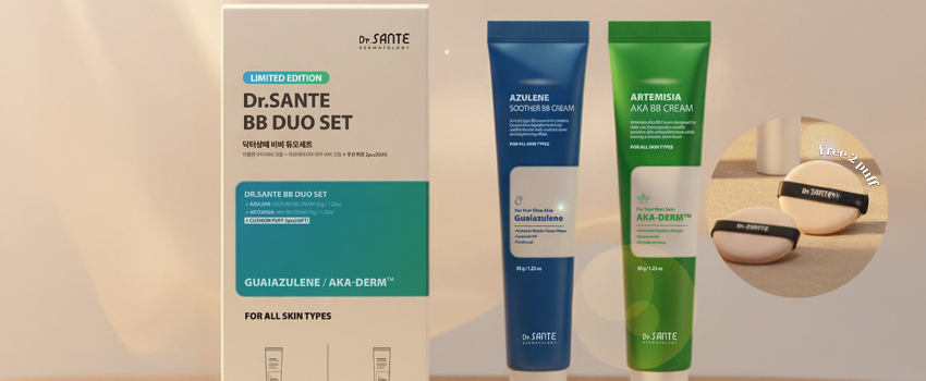 Dr. Sante BB Duo set (soother & AKA BB Duo + puff 2ea free) limited edition , launching event, tinted cream, spf tinted cream. dr. sante bb cream. dr. sante soother bb cream, dr.sante aka bb cream.