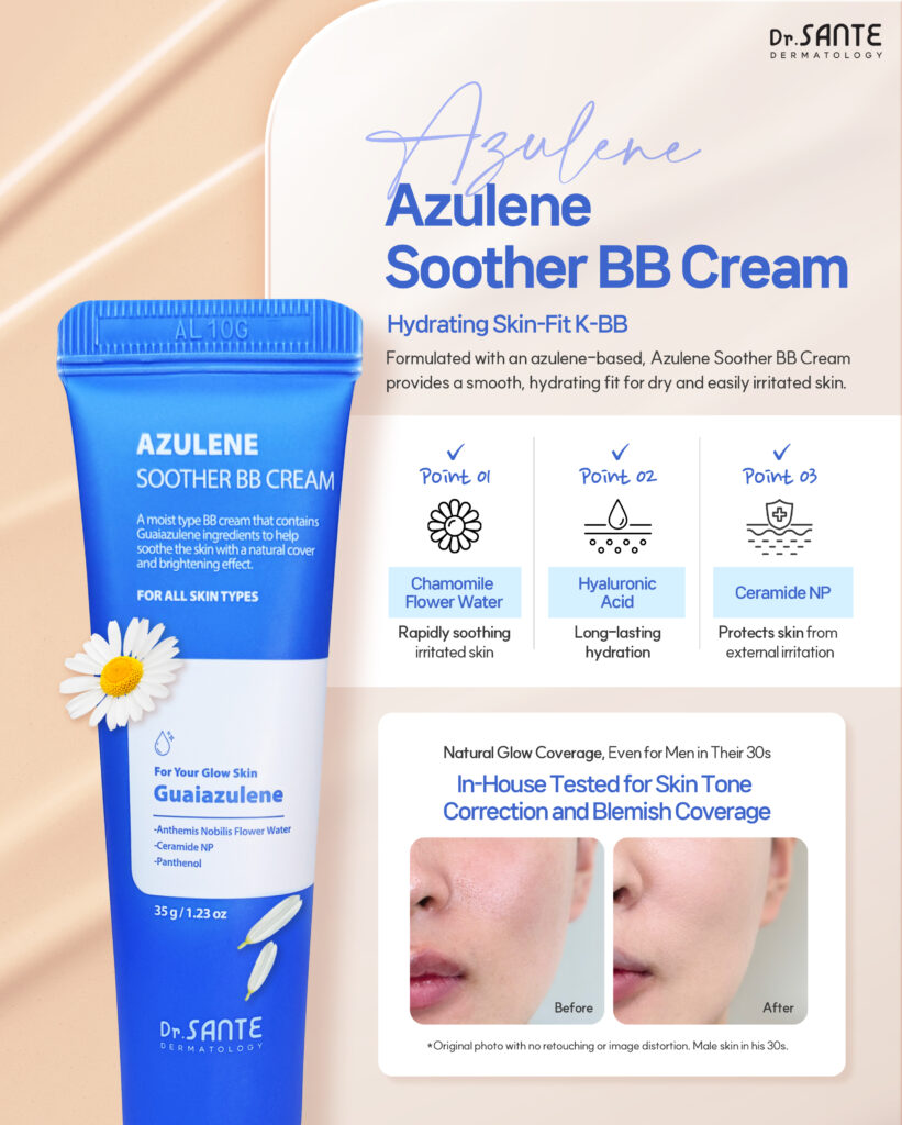 Dr.Sante Soother & AKA BB Duo Set Dr.Sante Soother & AKA BB Duo Set Set Includes Azulene Soothe BB Cream 35 g Artemisia A.C.A BB Cream 35 g Bonus: Rubicell Puff x 2 A customized BB duo designed to match different skin conditions—from sensitive and dry to troubled and reactive skin. Azulene Soother BB Cream (35g) Shade: No. 21–22 Finish: Dewy, radiant glow Skin Type: Dry, sensitive, redness-prone skin A lightweight, breathable BB cream that delivers a clear tone-up effect with long-lasting hydration and soothing care. Key Features Lightweight, breathable texture Applies smoothly without heaviness—even with multiple layers—while maintaining comfortable hydration. Natural tone-up without darkening Keeps skin bright and fresh over time without turning dull or gray. Gentle soothing care for sensitive skin Ideal for days when skin feels irritated or reactive due to external stress. Key Ingredients Chamomile Flower Water & Guaiazulene Calm irritated skin, reduce redness, and help relieve heat sensitivity. Hyaluronic Acid Attracts and retains moisture to keep skin hydrated for extended wear. Ceramide NP Strengthens the skin barrier and helps prevent moisture loss. Panthenol Helps soothe, repair, and support skin recovery. Artemisia A.C.A BB Cream (35 g) Shade: No. 22–23 Finish: Soft matte outside, hydrated inside Skin Type: Troubled, sensitive, combination skin A smooth, thinly adhering BB cream that provides clean coverage with calming care—without clogging or irritation. Key Features Thin, fresh, and seamless application Spreads evenly without thickness, suitable even for blemish-prone skin. Clean coverage without caking Softly blurs acne marks and uneven texture for a smooth, refined look. Comfortable calming care for sensitive skin Creates a stress-free base even on days when skin feels irritated. Key Ingredients Artemisia (Mugwort) Extract Provides deep hydration and helps soothe dry, sensitive skin. Centella Asiatica Extract Calms skin stressed by external irritation. Niacinamide Helps even out skin tone and maintain a brighter, clearer complexion. ACADerm™ A complex soothing ingredient that helps balance and calm irritated skin. Additional Benefits Hygienic pump dispenser for easy and clean use Free Rubicell Puffs (2 pcs) Teardrop-shaped puffs for precise, seamless base application