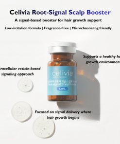 Celivia Root Signal Scalp Booster (5ml * 10vials) A signal-based booster for hair growth support.  Celivia root signal booster is a scalp-focused solution designed to deliver growth-related signals to hair follicles. Low-irritation formula | Fragrance-free | Microchanneling friendly  THE PURE SIGNAL - 90% High-Purity Delivery Contains 90% Leuconostoc-derived Extracellular vesicles (EVs). Maximizes intercellular signaling to precisely deliver active ingredients to target cells. THE ENERGY VITALITY - Root Anchorage & Charge High-concentration blend of Panthenol(1.0%), Caffeine (0.5%), Biotin, and Arginine for immediate scalp vitality CYCLE REBOOT - Growht Phase Extension 8 peptide complex and 2 growth factors actively intervene in the hair cycle to activate growth signals Key functions Extracellular vesicle-based signaling apporach Supports a healthy hair growth environment Focused on signal delivery where hair growth begins Key Ingredients Leuconostoc-derived extracellular vesicles (EVs 90%) - signal delivery Caffein, Biotin, Niacinamide- scalp condition support 8 Peptide complex & growth factors - follicle-related signaling support Beta-glucan & centella extract - scalp calming and protection Ingredients Leuconostoc Extracellular Vesicles, Butylene Glycol, 1,2-Hexanediol, Water, Panthenol, Caffeine, Arginine, Niacinamide, Carbomer, Sodium Hyaluronate, Biotin, Glycerin, Centella Asiatica Leaf Extract, Copper Tripeptide-1, Sodium PCA, Caprylyl Glycol, Potassium Phosphate, Beta-Glucan, Tripeptide-1, Acetyl Hexapeptide-8, Hexapeptide-9, Palmitoyl Pentapeptide-4, Palmitoyl Tetrapeptide-7, Palmitoyl Tripeptide-1, Nonapeptide-1, Disodium Phosphate, Sodium Chloride, sh-Oligopeptide-1, Nonapeptide-29, Methionyl sh-Polypeptide-3, Decapeptide-40, Potassium Chloride