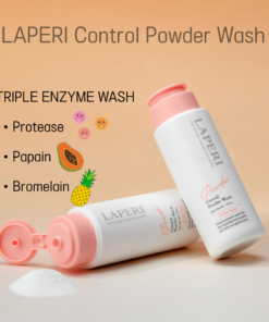 Laperi Control Powder Wash (50g) Enzyme deep cleanser Deep Cleansing + Exfoliation + Hydration Retention + Soothing Care → 4-in-1 Cleansing System #PoreCleansing #SmoothSkin #GentleExfoliation Hygienic one-touch cap for enhanced portability, convenience, and cleanliness Ultra-fine powder particles for gentle exfoliation Adjust the consistency to use as an enzyme mask for intensive care Key Ingredients 3 Enzyme Complex: Protease, Papain(papaya), Bromelain(pineapple) (Generally safe, but excessive use may cause mild irritation or dryness on very sensitive skin) Sodium Cocoyl Isethionate: Enhances cleansing power and foam 17 Amino Acids: Help maintain moisture and reduce tightness Silica: Refines skin texture and smooths unevenness Glyic Acid: Helps soothe skin and maintain moisture balance 6 Plant-Derived Extracts: Bilberry Fruit Extract, Lemon Extract, French Maritime Pine Bark Extract, Sugar Maple Extract, Enantia Chlorantha Bark Extract, Orange Extract Enantia Chlorantha Bark Extract + Oleanolic Acid: Sebum and exfoliation care Iceland Moss Extract: Antioxidant support Calamine + Mannitol: Help soothe the skin French Maritime Pine Bark Extract: Supports antioxidant care, skin elasticity, and protection Recommended Skin Types Oily / Acne-Prone / Combination Skin How to Use Dispense a coin-sized amount and lather well with lukewarm water. Gently massage onto the skin, then rinse thoroughly. If wearing makeup, use a cleansing milk as the first step, followed by the Control Powder Wash as a second cleanse.