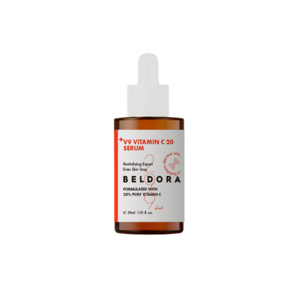 Beldora V9 Vitamin C 20 Serum (30ml) Formulated with 20% Pure Vitamin  C Revitalizing Expert | Even Skin Tone Belodra V9 Vitamin C 20 Serum Usage Tips :  After first opening, do not reuse the pre-attached cap. Attache the enclosed new dropper before use. The pre-attached cap is a special cap for highconcentration Vitamin C products.  A slight hissing sound may occur when opening.  The small hole on the top of the cap allows safe release of gas generated by Vitamin C. This does not affect product quality Attach the dropper with the enclosed wiper. Tighten fully until secure.  Apply sunscreen when used during the daytime Belodra V9 Vitamin C 20 Serum Directions: At the ampoule or serum step, apply an appropriate amount to the face and gently spread until absorbed Belodra V9 Vitamin C 20 Serum Temperature : It is recommended to store the product in the refrigerator ( 3°C ~ 10°C) after opening to maintain Vitamin C freshness. Belodra V9 Vitamin C 20 Serum INGREDIENTS Propanediol, Ascorbic Acid (20%), Water, Glycerin, Ethoxydiglycol, 1,2-Hexanediol, Propylene Glycol, Sodium Hyaluronate, Hydrolyzed Hyaluronic Acid, Sodium Hyaluronate Crosspolymer, Hydrolyzed Sodium Hyaluronate, Hyaluronic Acid, Panthenol, Ferulic Acid, Illicium Verum (Anise) Fruit Extract, Scutellaria Baicalensis Root Extract, Butylene Glycol, Pentylene Glycol, Ethylhexylglycerin, Adenosine Belodra is a customized bioceutical skincare brand committed to developing safe, high-quality products. Bioceutical – Functional, safe, and personalized skincare solutions with minimal unnecessary additives and maximum efficacy. Rebuilding – Helps restore and maintain healthy skin condition. Desirable – Achieves the skin you truly desire.