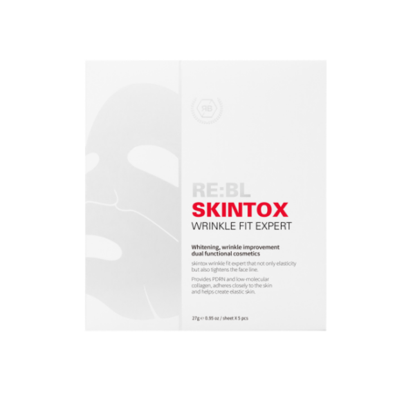 Rebloom Skintox Wrinkle Fit Expert_whitening, wrinkle mask (27g * 5sheets) Whitening, wrinkle improvement dual functional cosmetics, Hydrogel Mask #brigtheningmask #liftingmask #skinvitalityboost #collagenpack SkinTox Wrinkle Fit Expert  (Hydrogel Mask) Skintox wrinkle fit expert mask is formulated with PDRN and low-molecular collagen to help nourish the skin. It adheres seamlessly without lifting, helping improve elasticity and promote firmer-looking skin. Rebloom Skintox Wrinkle Fit Expert_whitening, wrinkle mask (27g * 5sheets) Features * Upgraded with a high-concentration formula * Dual-functional: Brightening & Wrinkle Care * Contains patented antioxidant & brightening ingredients * Formulated with 4 firming solution ingredients * Infused with 5 moisturizing & soothing ingredients * High-concentration ampoule formula (non-mesh type) * Becomes more transparent as it absorbs into the skin with skin temperature Visible, powerful absorption performance Rebloom Skintox Wrinkle Fit Expert_whitening, wrinkle mask Ingredients: Water, Glycerin, Niacinamide, Acrylates Copolymer, Butylene Glycol, Cellulose Gum, Xanthan Gum, Carrageenan, Carob Gum, Hexylene Glycol, Locust Bean Gum, Sodium Polyacrylate, Pentylene Glycol, Pinus Densiflora Leaf Extract, Potassium Chloride, Sucrose, Hydroxyacetophenone, Allantoin, Propanediol, Polyglyceryl-10 Laurate, Calcium Lactate, Menthoxypropanediol, Illicium Verum (Anise) Extract, Dipotassium Glycyrrhizate, 1,2-Hexanediol, Adenosine, Ethylhexylglycerin, Disodium EDTA, Caprylyl Glycol, Betaine, Glutathione, Sodium DNA, Matricaria Flower Extract, Freesia Extract, Lavender Flower Extract, Bergamot Leaf Extract, Rosemary Leaf Extract, Peppermint Leaf Extract, Collagen Extract, Acetyl Hexapeptide-8