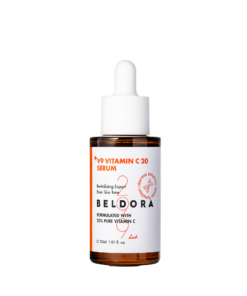 Beldora V9 Vitamin C 20 Serum (30ml) Formulated with 20% Pure Vitamin C Revitalizing Expert | Even Skin Tone Belodra V9 Vitamin C 20 Serum Usage Tips : After first opening, do not reuse the pre-attached cap. Attache the enclosed new dropper before use. The pre-attached cap is a special cap for highconcentration Vitamin C products. A slight hissing sound may occur when opening. The small hole on the top of the cap allows safe release of gas generated by Vitamin C. This does not affect product quality Attach the dropper with the enclosed wiper. Tighten fully until secure. Apply sunscreen when used during the daytime Belodra V9 Vitamin C 20 Serum Directions: At the ampoule or serum step, apply an appropriate amount to the face and gently spread until absorbed Belodra V9 Vitamin C 20 Serum Temperature : It is recommended to store the product in the refrigerator ( 3°C ~ 10°C) after opening to maintain Vitamin C freshness. Belodra V9 Vitamin C 20 Serum INGREDIENTS Propanediol, Ascorbic Acid (20%), Water, Glycerin, Ethoxydiglycol, 1,2-Hexanediol, Propylene Glycol, Sodium Hyaluronate, Hydrolyzed Hyaluronic Acid, Sodium Hyaluronate Crosspolymer, Hydrolyzed Sodium Hyaluronate, Hyaluronic Acid, Panthenol, Ferulic Acid, Illicium Verum (Anise) Fruit Extract, Scutellaria Baicalensis Root Extract, Butylene Glycol, Pentylene Glycol, Ethylhexylglycerin, Adenosine Belodra is a customized bioceutical skincare brand committed to developing safe, high-quality products. Bioceutical – Functional, safe, and personalized skincare solutions with minimal unnecessary additives and maximum efficacy. Rebuilding – Helps restore and maintain healthy skin condition. Desirable – Achieves the skin you truly desire.