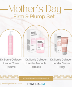 Mother's day sale_Dr.Sante Collagen Leader Line Set Login to see special pricing Firm & Plump Set Dr. Sante Collagen Leader Toner (200ml) Dr. Sante Collagen Leader Ampoule (100ml) Dr. Sante Collagen Leader Cream (150g) Packed with rich collagen and infused with adipose conditioned media, this special set is perfect for post-treatment recovery care or for improving skin elasticity and hydration.