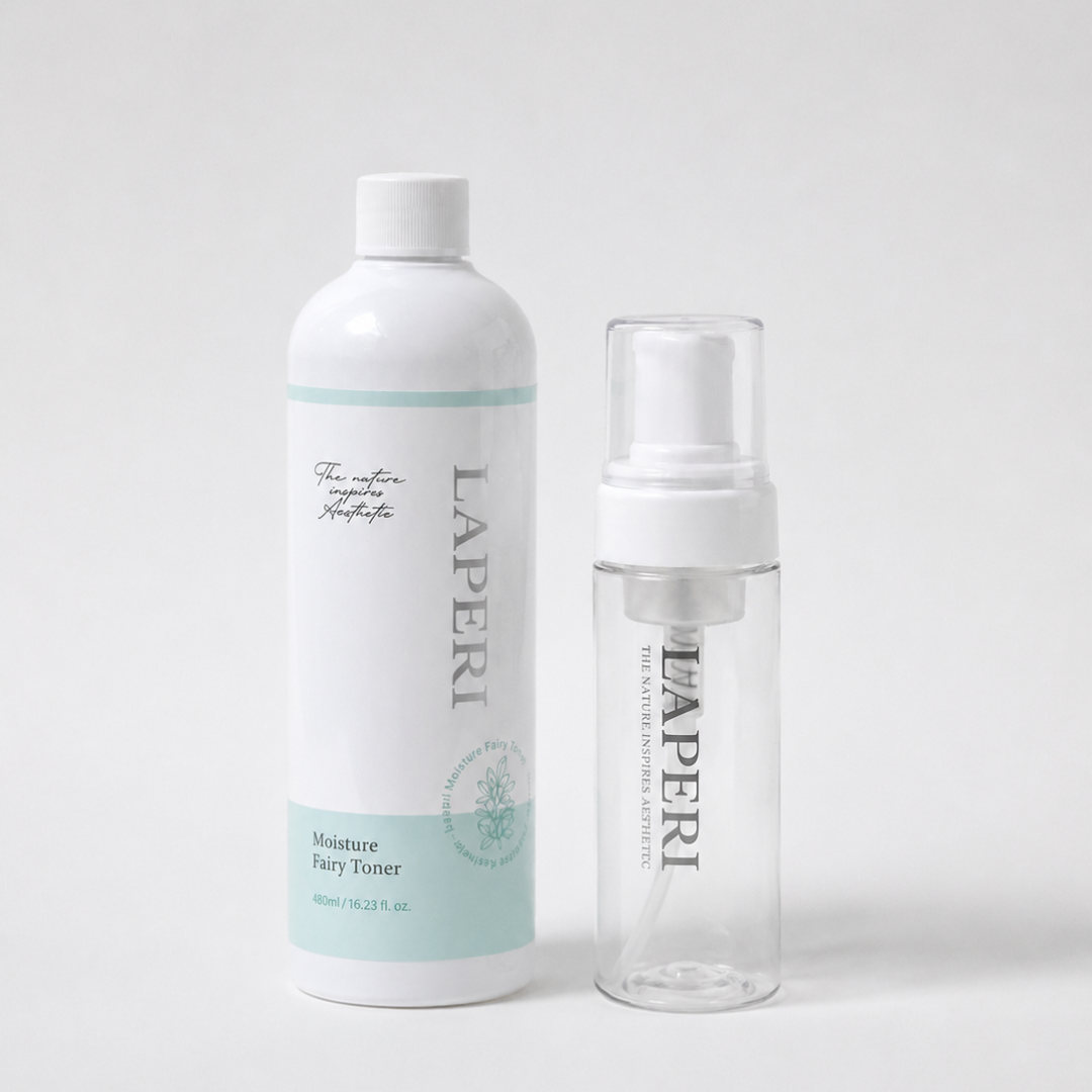 Laperi Moisture Fairy Toner 480ml / 130ml + Free bubble toner bottle Laperi is a professional aesthetic skincare brand that captures the safe, stable, pure, and harmless energy of nature. Elevate your skin’s natural power with Laperi’s professional skincare solutions. Laperi Moisture Fairy Toner 480ml / 130ml + Free 30ml empty bubble toner bottle A highly moisturizing bubble toner containing 10-fold hyaluronic acid and fresh Centella Asiatica extract. The soft foam non-irritatingly calms the skin and deeply hydrates layer by layer, perfect for sensitive skin care. Soft, airy bubbles melt gently into the skin. Quickly calming and soothing even the most sensitive skin This product can be used as both watery type toner and bubble toner Ingredients Purified water, seawater, propanediol, 1,2-hexanediol, silver grass extract, trehalose, propolis extract, Glycine soja (soybean) sprout extract, Ziziphus jujuba (jojoba) seed extract, Centella asiatica flower oil, Salvia oil, camellia oil, betaine, C12-14 pareth-12, butylene glycol, sodium stearate, citric acid, disodium EDTA, dimethylsilanol hyaluronate, hydrolyzed sodium hyaluronate, hydrolyzed hyaluronic acid, sodium hyaluronate crosspolymer, hydroxypropyltrimonium hyaluronate, sodium acetylated hyaluronate, sodium hyaluronate dimethylsilanol, ethylhexylglycerin, citronellol, geraniol, linalool