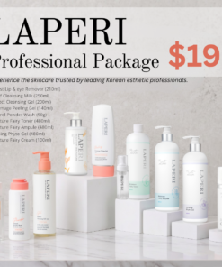 Laperi Professional Package (9 items+ free bubble toner bottle) Login to professional account to see special pricing Laperi is a Korean professional aesthetic skincare inspired by nature. Korea's no.1 small-face aesthetic franchise shops are using Laperi under strict standards and expertise of professional estheeticians. Laperi aims to enhance customer's skin healthier while building trust. Laperi's value lies in helping transform life itself-making it healthier, brighter, and more radiant. Experience the skincare trusted by leading Korean esthetic professionals. Laperi Professional Package (9 items+ free bubble toner bottle) brings together essential back-bar sizes designed for daily facial treatments, making it easy to introduce LAPERI into your treatment room. ✔ Trusted by professional esthetic clinics in Korea ✔ Used by leading esthetic franchises ✔ Professional back-bar sizes ✔ Exclusive package pricing What is included? 1 Purest Lip & eye Remover (210ml) 2..Relief Cleansing Milk (250ml) 3. Perfect Cleansing Gel (200ml) 4. Gommage Peeling Gel (140ml) 5. Control Powder Wash (50g) 6. Moisture Fairy Toner (480ml) + Free Bubble Toner Bottle 7. Moisture Fairy Ampule (480ml) 8. Calming Phyto Gel (480ml) 9. Moisture Fairy Cream (100ml)