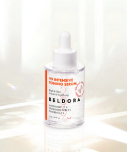 Beldora V9 Intensive Toning Serum (30ml) A high-performance brightening serum formulated with 10% Niacinamide and Tranexamic Acid to visibly improve dark spots, uneven skin tone, and dullness while delivering lasting hydration. Beldora V9 Intensive Toning Serum provides skin brightening and clearing benefits. Leaves the skin moisturized and smooth. Beldora V9 Intensive Toning Serum Key Ingredients 10% Niacinamide A high-concentration brightening ingredient that helps visibly improve uneven skin tone by reducing melanin transfer. It promotes a clearer, more radiant complexion while strengthening the skin barrier. 2% Tranexamic Acid Helps visibly reduce the appearance of dark spots, melasma, and hyperpigmentation by minimizing the factors that contribute to excess melanin production. Gentle enough for daily use, even on sensitive skin. 2% Panthenol Pro-Vitamin B5 deeply hydrates the skin while reinforcing the moisture barrier, helping maintain long-lasting hydration and a healthy, supple complexion. Glutathione A potent antioxidant that helps defend the skin against free radical damage, supports a brighter, more even skin tone, and promotes firmer, healthier-looking skin. Complete Your V9 Brightening Routine V9 Intensive Toning Serum Daily Brightening Care with 10% Niacinamide Helps improve the appearance of dark spots, uneven skin tone, and dullness while providing lasting hydration. Vitamin C20 Serum High-Potency Pure Vitamin C Night Care Formulated with concentrated pure Vitamin C to help improve skin radiance and promote a smoother, more even-looking complexion overnight. V9 Progen Activator Brightening, Firming & Anti-Wrinkle Care A multi-benefit formula enriched with vitamins and adenosine to help brighten, firm, and improve the appearance of fine lines. V9 Glow Sunscreen Brightening + Anti-Wrinkle + UV Protection A multifunctional sunscreen that provides broad-spectrum UV protection while helping improve skin radiance and the appearance of fine lines. Beldora V9 Intensive Toning Serum Ingredients Water, Niacinamide, Glycerin, Isopentyldiol, 1,2-Hexanediol, Panthenol, Tranexamic Acid, 2,3-Butanediol, Mannitol, Microcrystalline, Cellulose, Glyceryl Glucoside, Acrylates/C10-0 Alkyl Acrylate Crosspolymer, Tromethamine, Ethylhexylglycerin, Hydrolyzed Sclerotium Gum, Zea Mays (Corn) Starch, Disodium EDTA, Titanium Dioxide, Glucose, Biosaccharide Gum-1, Sodium Levulinate, Glyceryl Caprylate, p-Anisic Acid, Citric Acid, Sodium Citrate, Glutathione