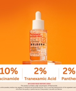 Beldora V9 Intensive Toning Serum (30ml) A high-performance brightening serum formulated with 10% Niacinamide and Tranexamic Acid to visibly improve dark spots, uneven skin tone, and dullness while delivering lasting hydration. Beldora V9 Intensive Toning Serum provides skin brightening and clearing benefits. Leaves the skin moisturized and smooth. Beldora V9 Intensive Toning Serum Key Ingredients 10% Niacinamide A high-concentration brightening ingredient that helps visibly improve uneven skin tone by reducing melanin transfer. It promotes a clearer, more radiant complexion while strengthening the skin barrier. 2% Tranexamic Acid Helps visibly reduce the appearance of dark spots, melasma, and hyperpigmentation by minimizing the factors that contribute to excess melanin production. Gentle enough for daily use, even on sensitive skin. 2% Panthenol Pro-Vitamin B5 deeply hydrates the skin while reinforcing the moisture barrier, helping maintain long-lasting hydration and a healthy, supple complexion. Glutathione A potent antioxidant that helps defend the skin against free radical damage, supports a brighter, more even skin tone, and promotes firmer, healthier-looking skin. Complete Your V9 Brightening Routine V9 Intensive Toning Serum Daily Brightening Care with 10% Niacinamide Helps improve the appearance of dark spots, uneven skin tone, and dullness while providing lasting hydration. Vitamin C20 Serum High-Potency Pure Vitamin C Night Care Formulated with concentrated pure Vitamin C to help improve skin radiance and promote a smoother, more even-looking complexion overnight. V9 Progen Activator Brightening, Firming & Anti-Wrinkle Care A multi-benefit formula enriched with vitamins and adenosine to help brighten, firm, and improve the appearance of fine lines. V9 Glow Sunscreen Brightening + Anti-Wrinkle + UV Protection A multifunctional sunscreen that provides broad-spectrum UV protection while helping improve skin radiance and the appearance of fine lines. Beldora V9 Intensive Toning Serum Ingredients Water, Niacinamide, Glycerin, Isopentyldiol, 1,2-Hexanediol, Panthenol, Tranexamic Acid, 2,3-Butanediol, Mannitol, Microcrystalline, Cellulose, Glyceryl Glucoside, Acrylates/C10-0 Alkyl Acrylate Crosspolymer, Tromethamine, Ethylhexylglycerin, Hydrolyzed Sclerotium Gum, Zea Mays (Corn) Starch, Disodium EDTA, Titanium Dioxide, Glucose, Biosaccharide Gum-1, Sodium Levulinate, Glyceryl Caprylate, p-Anisic Acid, Citric Acid, Sodium Citrate, Glutathione