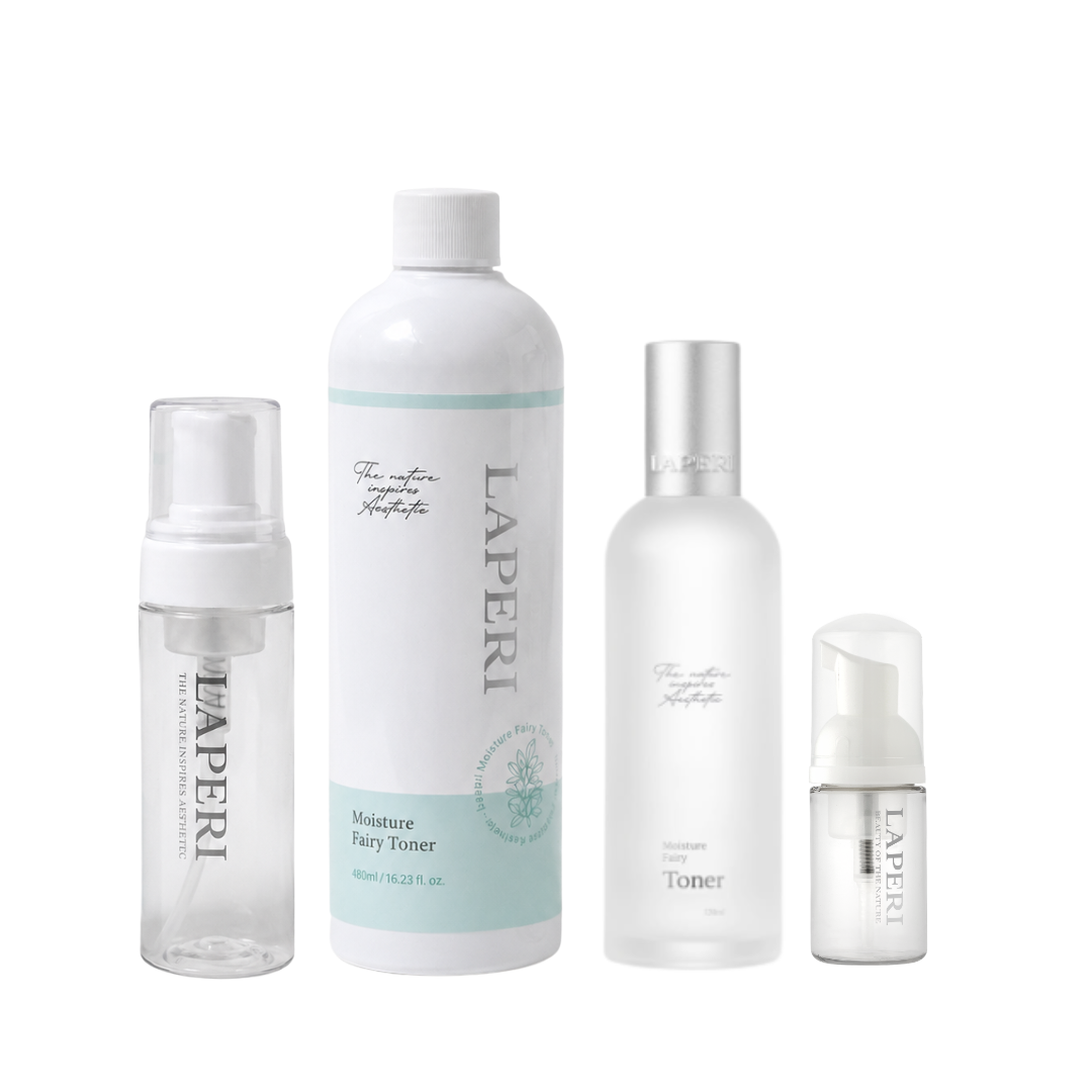 Laperi Moisture Fairy Toner 480ml / 130ml + Free bubble toner bottle Laperi is a professional aesthetic skincare brand that captures the safe, stable, pure, and harmless energy of nature. Elevate your skin’s natural power with Laperi’s professional skincare solutions. Laperi Moisture Fairy Toner 480ml / 130ml + Free 30ml empty bubble toner bottle A highly moisturizing bubble toner containing 10-fold hyaluronic acid and fresh Centella Asiatica extract. The soft foam non-irritatingly calms the skin and deeply hydrates layer by layer, perfect for sensitive skin care. Soft, airy bubbles melt gently into the skin. Quickly calming and soothing even the most sensitive skin This product can be used as both watery type toner and bubble toner Ingredients Purified water, seawater, propanediol, 1,2-hexanediol, silver grass extract, trehalose, propolis extract, Glycine soja (soybean) sprout extract, Ziziphus jujuba (jojoba) seed extract, Centella asiatica flower oil, Salvia oil, camellia oil, betaine, C12-14 pareth-12, butylene glycol, sodium stearate, citric acid, disodium EDTA, dimethylsilanol hyaluronate, hydrolyzed sodium hyaluronate, hydrolyzed hyaluronic acid, sodium hyaluronate crosspolymer, hydroxypropyltrimonium hyaluronate, sodium acetylated hyaluronate, sodium hyaluronate dimethylsilanol, ethylhexylglycerin, citronellol, geraniol, linalool