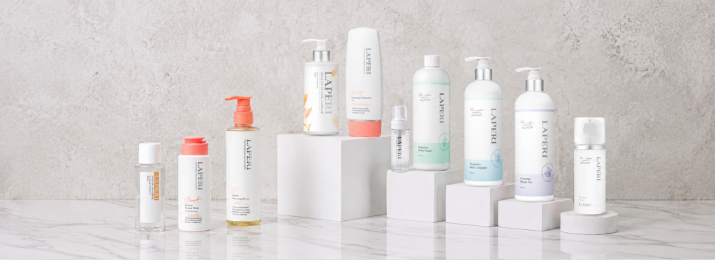 Laperi - Korean aesthetic skincare backbar bundle, sale, cabin size for treatment room. Laperi cleanser, laperi toner, laperi bubble toner, laperi ampoule, hyaluronic acids, laperi cream, laperi phyto calming gel