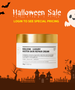 Halloween Sale_Rebloom Luxury Hasten Skin Repair Cream (100g) 1231 Rebloom Luxury Hasten Skin Repair Cream (100g) Key Benefits Helps strengthen the skin’s natural protective barrier Contains a standardized amount of Centella Asiatica extract Formulated with naturally derived ingredients for firm, resilient skin Recommended For Skin Types Dry skin Sensitive or delicate skin Rough, dull, and dehydrated skin Weakened or stressed skin Post-treatment care after extraction, laser treatments, chemical peels, or microneedling Features & Highlights Gentle Balance Care Cream Mild yet effective formula designed for daily skin comfort Triple Skin-Protecting Ingredients Formulated with Ceramide NP, Allantoin, and Dipotassium Glycyrrhizate to help protect and soothe the skin Centella Asiatica Extract Contains a standardized amount to support skin calming and repair Brightening & Anti-Wrinkle Dual Functional Formula Powered by Niacinamide and Adenosine Rich in Natural Ingredients Generously infused with premium botanical extracts including: Gold Powder, Borage Seed Oil, Wheat Sprout Extract, Soybean Extract, Sophora Japonica Extract, Broccoli Sprout Extract, Magnolia Sprout Extract, and Green Tea Extract Rebloom Luxury Hasten Skin Repair Cream (100g) Water, Butylene Glycol, Glycerin, Beta-Glucan, C14-22 Alcohols, C12-20 Alkyl Glucoside, Grape Seed Oil, Squalane, Caprylic/Capric Triglyceride, Niacinamide, Beeswax, 1,2-Hexanediol, Centella Asiatica Extract, Gold Powder, Borage Seed Oil, Wheat Sprout Extract, Broccoli Sprout Extract, Soybean Sprout Extract, Clove Sprout Extract, Sophora Japonica Sprout Extract, Magnolia Sprout Extract, Green Tea Extract, Tocopheryl Acetate, Allantoin, Dipotassium Glycyrrhizate, Panthenol, Ceramide NP, Asiaticoside, Asiatic Acid, Madecassic Acid, Sodium Hyaluronate, Dimethicone, Polysorbate 60, Sorbitan Stearate, Polyacrylate-13, Polyisobutene, Polysorbate 20, Arginine, Carbomer, Adenosine, Fragrance For cosmetic use only. Topical skincare use only.  Not intended to diagnose, treat, cure, or prevent any disease